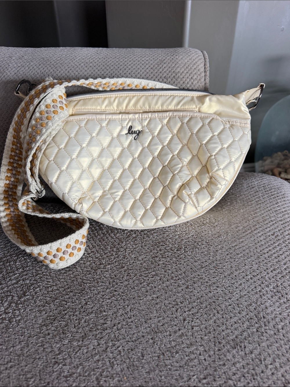 lug Quilted Cream Crossbody with Yellow Dot Strap